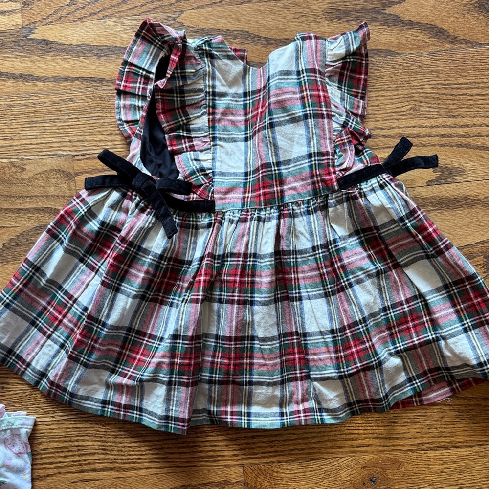 The Beaufort Bonnet Company Plaid Dress with Black Bow Accents